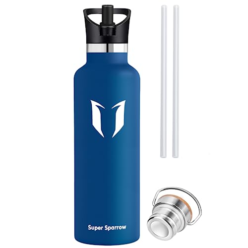 Super Sparrow Stainless Steel Water Bottle - 750ml - Vacuum Insulated Metal Water Bottle - Standard Mouth Flask - BPA Free - Straw Water Bottle for Gym, Travel, Sports