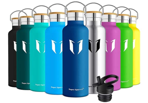 Super Sparrow Stainless Steel Water Bottle - 750ml - Vacuum Insulated Metal Water Bottle - Standard Mouth Flask - BPA Free - Straw Water Bottle for Gym, Travel, Sports