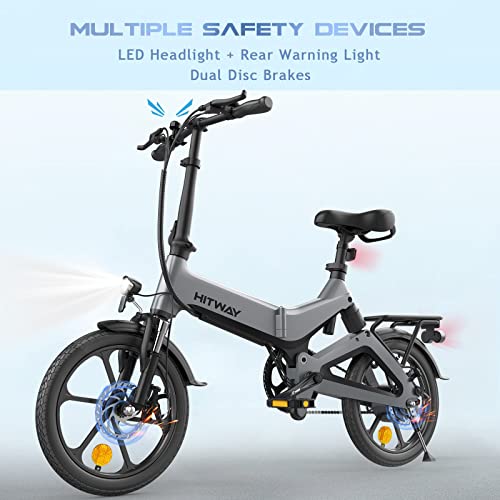 HITWAY Electric Bike 250W Foldable Pedal Assist E Bike with 7.8Ah Battery without accelerator, 16inch for Teenager and Adults