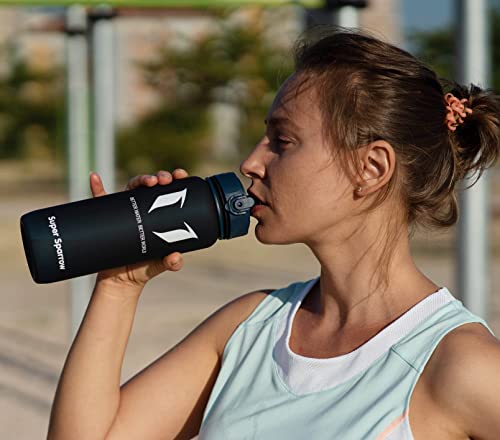 Super Sparrow Sports Water Bottle - 1000ml - Non-Toxic BPA Free & Eco-Friendly Tritan Co-Polyester Plastic - For Running, Gym, Yoga, Outdoors and Camping