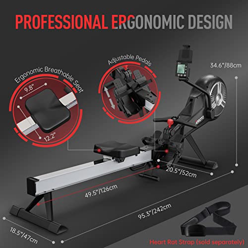 JOROTO Rowing Machine for Home Gym - Air & Magnetic Resistance Foldable Rower Machine, Commercial Grade Rowing Machine with Bluetooth & Smart Backlit Monitor