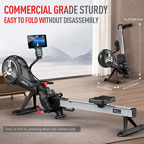 JOROTO Rowing Machine for Home Gym - Air & Magnetic Resistance Foldable Rower Machine, Commercial Grade Rowing Machine with Bluetooth & Smart Backlit Monitor