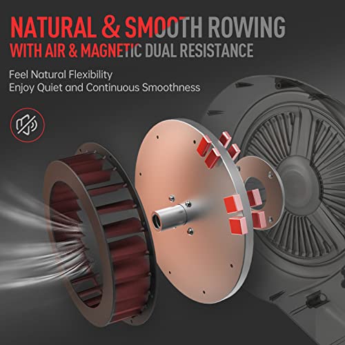 JOROTO Rowing Machine for Home Gym - Air & Magnetic Resistance Foldable Rower Machine, Commercial Grade Rowing Machine with Bluetooth & Smart Backlit Monitor