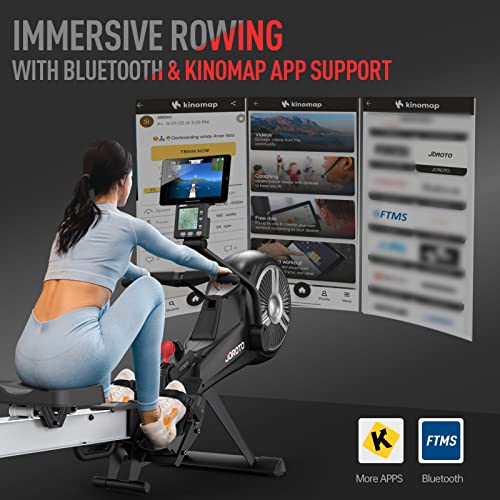 JOROTO Rowing Machine for Home Gym - Air & Magnetic Resistance Foldable Rower Machine, Commercial Grade Rowing Machine with Bluetooth & Smart Backlit Monitor