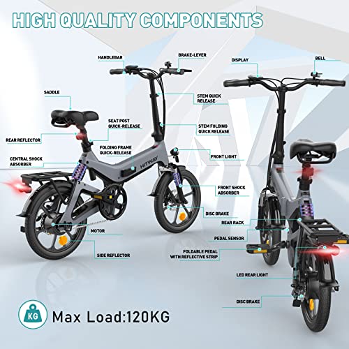 HITWAY Electric Bike 250W Foldable Pedal Assist E Bike with 7.8Ah Battery without accelerator, 16inch for Teenager and Adults