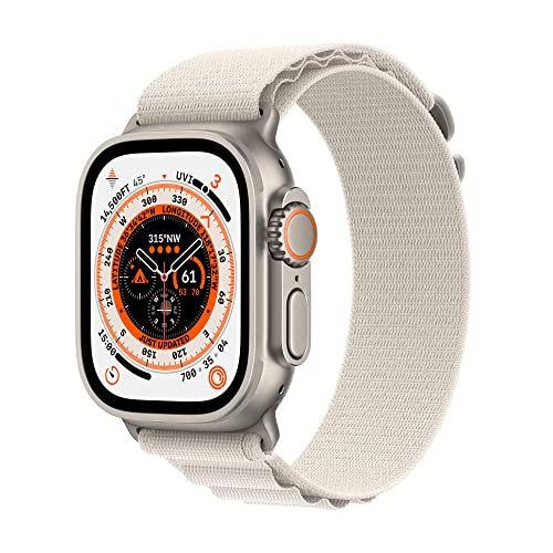 Apple Watch Ultra (GPS + Cellular, 49mm) Smart watch - Titanium Case with Starlight Alpine Loop - Small. Fitness Tracker, Precision GPS, Action Button, Extra-Long Battery Life, Next Day Delivery